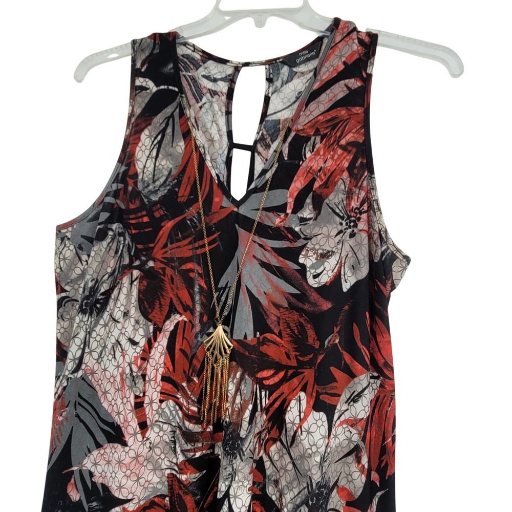 Mlle Gabrielle Women XL Sleeveless Tropical Floral Asymmetrical‎ Boho Midi Dress - Picture 3 of 11
